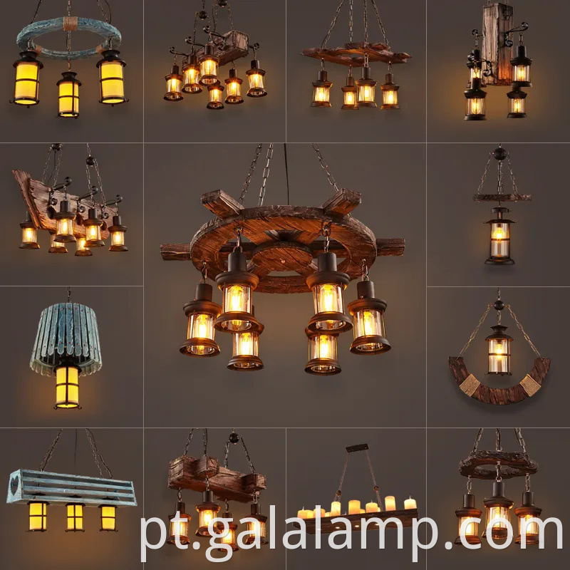 Luz pendente de madeira industrial vintage para bar e café